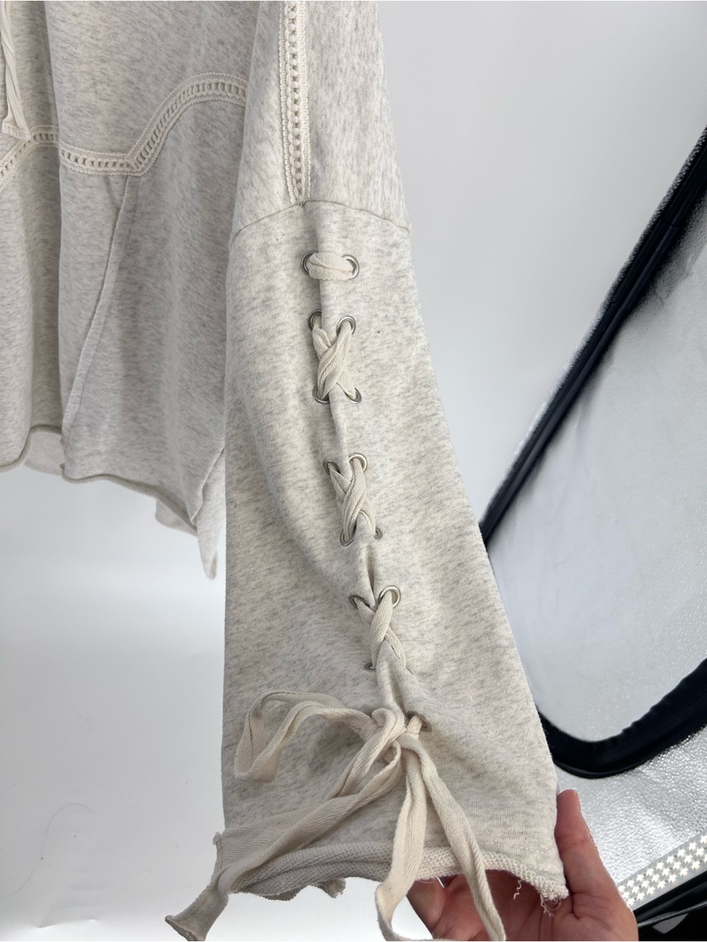 POL Urban Boho Lace-Up Hoodie - Oatmeal S - Picture 4 of 6